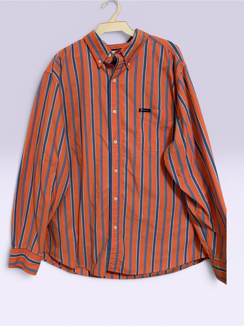 Chaps Orange and Blue Striped Button-Down Shirt